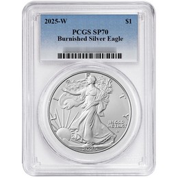 2025 W Burnished Silver Eagle PCGS SP70 Blue Label 2025 W Burnished Silver Eagle PCGS SP70 Blue Label