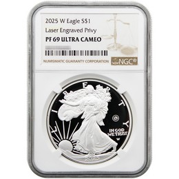 2025 W Proof Silver Eagle Laser Engraved Privy NGC PF69 UC Brown Label 2025 W Proof Silver Eagle Laser Engraved Privy NGC PF69 UC Brown Label