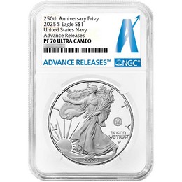 2025 S Proof Silver Eagle 250th Anniversary United States Navy Privy NGC PF70 UC AR 2025 S Proof Silver Eagle 250th Anniversary United States Navy Privy NGC PF70 UC AR