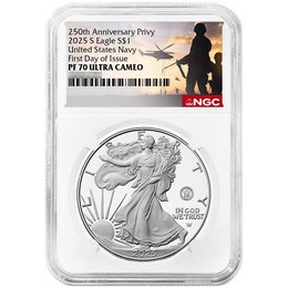 2025 S Proof Silver Eagle 250th Anniversary United States Navy Privy NGC PF70 UC FDI Military Label 2025 S Proof Silver Eagle 250th Anniversary United States Navy Privy NGC PF70 UC FDI Military Label
