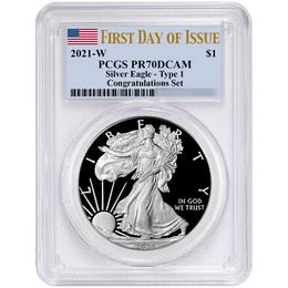 2021 W Proof Congratulations Set Silver Eagle PCGS PR70 DCAM FDI Flag Label 2021 W Proof Congratulations Set Silver Eagle PCGS PR70 DCAM FDI Flag Label