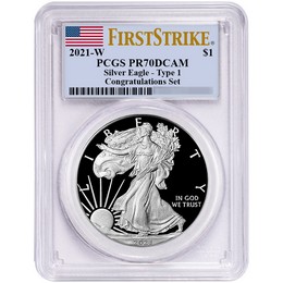 2021 W Proof Congratulations Set Silver Eagle PCGS PR70 DCAM FS Flag Label 2021 W Proof Congratulations Set Silver Eagle PCGS PR70 DCAM FS Flag Label