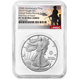 2025 Proof Silver Eagle 250th Anniversary United States Marine Corps Privy NGC PF70 UC FDI Military Label 2025 Proof Silver Eagle 250th Anniversary United States Marine Corps Privy NGC PF70 UC FDI Military Label