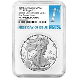 2025 Proof Silver Eagle 250th Anniversary United States Marine Corps Privy NGC PF70 UC FDI 1st Label 2025 Proof Silver Eagle 250th Anniversary United States Marine Corps Privy NGC PF70 UC FDI 1st Label