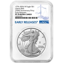 1776-2026 W Proof Silver Eagle 250th Anniversary Liberty Bell Privy NGC PF70 UC ER Blue Label 1776-2026 W Proof Silver Eagle 250th Anniversary Liberty Bell Privy NGC PF70 UC ER Blue Label