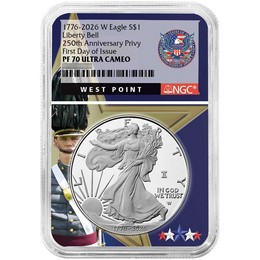 1776-2026 W Proof Silver Eagle 250th Anniversary Liberty Bell Privy NGC PF70 UC FDI West Point Core 1776-2026 W Proof Silver Eagle 250th Anniversary Liberty Bell Privy NGC PF70 UC FDI West Point Core