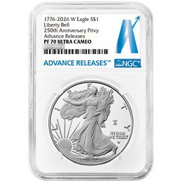 1776-2026 W Proof Silver Eagle 250th Anniversary Liberty Bell Privy NGC PF70 UC AR 1776-2026 W Proof Silver Eagle 250th Anniversary Liberty Bell Privy NGC PF70 UC AR
