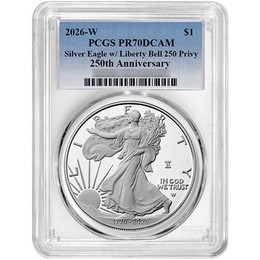 1776-2026 W Proof Silver Eagle 250th Anniversary Liberty Bell Privy PCGS PR70 DCAM Blue Label 1776-2026 W Proof Silver Eagle 250th Anniversary Liberty Bell Privy PCGS PR70 DCAM Blue Label