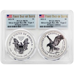 2021 Reverse Proof Silver Eagle 2-Coin Set PCGS PR70 FDI Multi-Holder Flag Label 2021 Reverse Proof Silver Eagle 2-Coin Set PCGS PR70 FDI Multi-Holder Flag Label