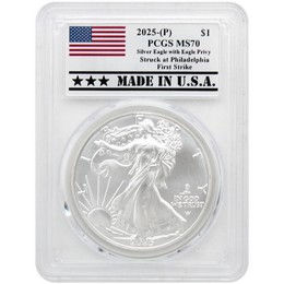 2025 (P) Silver Eagle First Eagle Privy Release PCGS MS70 FS Made in the USA Holder 2025 (P) Silver Eagle First Eagle Privy Release PCGS MS70 FS Made in the USA Holder