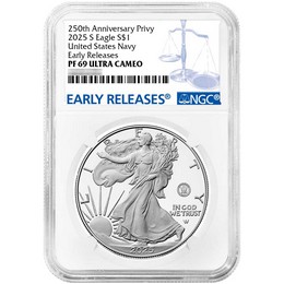 2025 S Proof Silver Eagle 250th Anniversary United States Navy Privy NGC PF69 UC ER Blue Label 2025 S Proof Silver Eagle 250th Anniversary United States Navy Privy NGC PF69 UC ER Blue Label