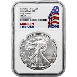 2023 W Burnished Silver Eagle NGC MS70 ER Made in the USA Holder 2023 W Burnished Silver Eagle NGC MS70 ER Made in the USA Holder