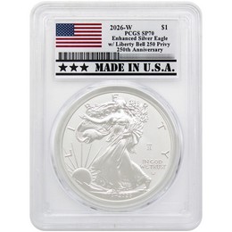 1776-2026 W Enhanced Uncirculated Silver Eagle 250th Anniversary Liberty Bell Privy PCGS SP70 Made in the USA Holder 1776-2026 W Enhanced Uncirculated Silver Eagle 250th Anniversary Liberty Bell Privy PCGS SP70 Made in the USA Holder