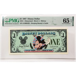 1987 $1 Disney Dollar Mickey Mouse PMG 65 Exceptional Paper Quality 1987 $1 Disney Dollar Mickey Mouse PMG 65 Exceptional Paper Quality
