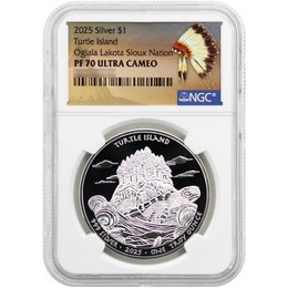 2025 $1 Proof Oglala Lakota Sioux Nation Native American Series 1oz Silver Turtle Island NGC PF70 UC Native American Label 2025 $1 Proof Oglala Lakota Sioux Nation Native American Series 1oz Silver Turtle Island NGC PF70 UC Native American Label