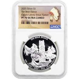2025 $1 Proof Oglala Lakota Sioux Nation Native American Series 1oz Silver The Bear Dance NGC PF70 UC Native American Label 2025 $1 Proof Oglala Lakota Sioux Nation Native American Series 1oz Silver The Bear Dance NGC PF70 UC Native American Label