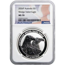 2026 P Australia 1oz Silver Wedge Tailed Eagle NGC MS70 Australia Flag Label 2026 P Australia 1oz Silver Wedge Tailed Eagle NGC MS70 Australia Flag Label