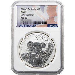 2026 P Australia 1oz Silver Koala NGC MS69 ER Australia Flag Label 2026 P Australia 1oz Silver Koala NGC MS69 ER Australia Flag Label