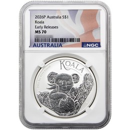 2026 P Australia 1oz Silver Koala NGC MS70 ER Australia Flag Label 2026 P Australia 1oz Silver Koala NGC MS70 ER Australia Flag Label
