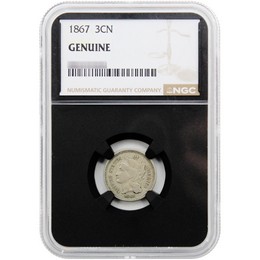 Random Date Three Cent Nickel NGC Genuine Black Core Brown Label Random Date Three Cent Nickel NGC Genuine Black Core Brown Label