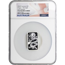 2026 P $1 Proof Australia 1oz Silver Dragon Bar NGC PF69 UC ER Australia Flag Label 2026 P $1 Proof Australia 1oz Silver Dragon Bar NGC PF69 UC ER Australia Flag Label