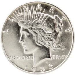 1935 S Peace Dollar Almost Uncirculated - Brilliant Uncirculated Condition 1935 S Peace Dollar Almost Uncirculated - Brilliant Uncirculated Condition