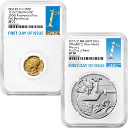 (2026) Best of the Mint 1916 Mercury Dime Gold Coin and Silver Medal Set NGC SP70 FDI 1st Label (2026) Best of the Mint 1916 Mercury Dime Gold Coin and Silver Medal Set NGC SP70 FDI 1st Label