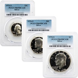 1976 3 Piece Silver Proof Set PCGS PR69 DCAM 1976 3 Piece Silver Proof Set PCGS PR69 DCAM