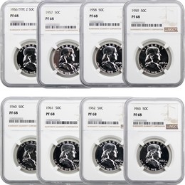 The Last 8 Proof Franklin Half Dollars NGC PF68 (1956-1963) The Last 8 Proof Franklin Half Dollars NGC PF68 (1956-1963)