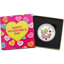 Be My Valentine Cupid & Teddy Bear 1oz .999 Silver Medallion Enameled in Gift Box Be My Valentine Cupid & Teddy Bear 1oz .999 Silver Medallion Enameled in Gift Box