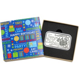 2026 Happy Birthday Cake with Bells 1oz .999 Silver Bar in Gift Box 2026 Happy Birthday Cake with Bells 1oz .999 Silver Bar in Gift Box