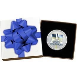 2026 Happy Hanukkah 1oz .999 Silver Medallion Enameled in Gift Box 2026 Happy Hanukkah 1oz .999 Silver Medallion Enameled in Gift Box
