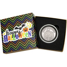 Halloween Pumpkin Half Ounce .999 Silver Medallion in Gift Box Halloween Pumpkin Half Ounce .999 Silver Medallion in Gift Box