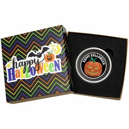Halloween Pumpkin Half Ounce .999 Silver Medallion Enameled in Gift Box Halloween Pumpkin Half Ounce .999 Silver Medallion Enameled in Gift Box