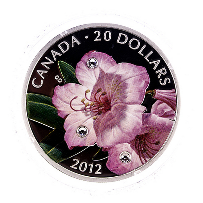 Canada 2012 $20 Rhododendron Crystal Dew Drop Pure Silver Coin 