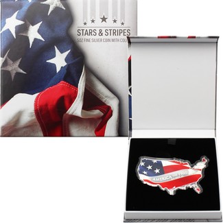 2021 $15 Solomon Islands Colorized Stars and Stripes Map of the USA 5 oz. Silver Coin