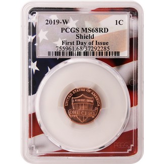 2019 W Lincoln Cent PCGS MS68 RD First Day Issue Flag Picture Frame POP=100