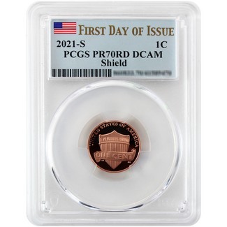 2021 S Proof Lincoln Cent PCGS PR70 DCAM First Day Issue Flag Label