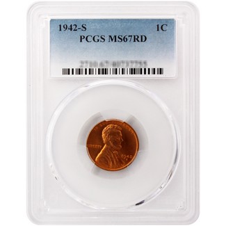 1942 S Lincoln Cent PCGS MS67 RD