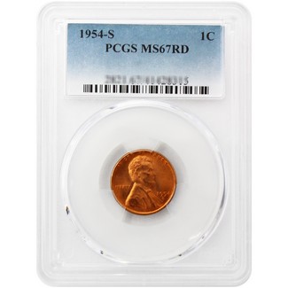 1954 S Lincoln Cent PCGS MS67 RD