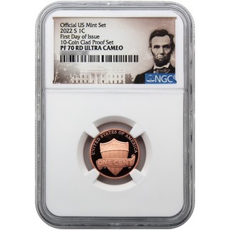 2022 S Proof Lincoln Cent from the 10-Coin Clad Proof Set NGC PF70 RD UC FDI Portrait Label