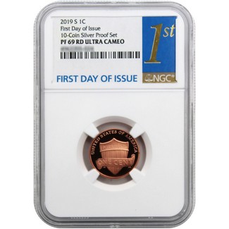 2019 S Lincoln Cent NGC PF69 RD Ultra Cameo First Day Issue from the Silver Proof Set 1st Label