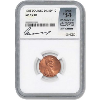 1983P Lincoln Cent Double Die Reverse NGC MS65 RD #34 Top 100 Greatest Jeff Garrett Signature Label