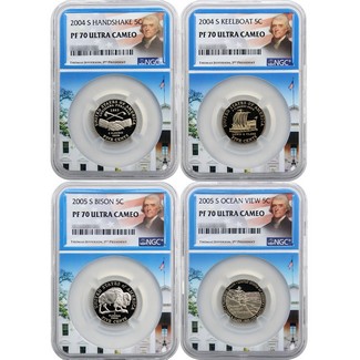 Westward Journey 4-Coin Nickel Set NGC PF70 Ultra Cameo Portrait Label White House Core