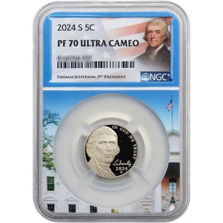 2024 S Proof Jefferson Nickel NGC PF70 Ultra Cameo White House Core Portrait Label