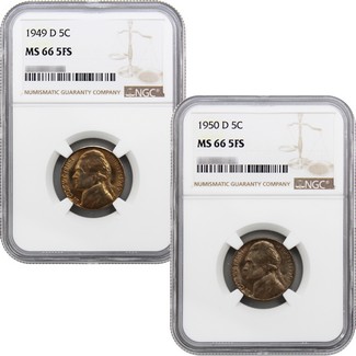 1949D and 1950D Jefferson Nickels NGC MS66 Full Steps