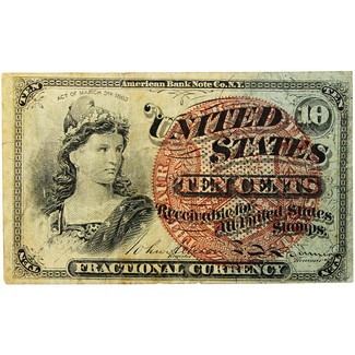 1863 10c Fractional Currency Note Very Good - Fine Condition