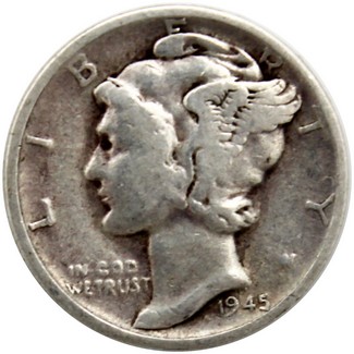 1945 S Mercury Dime F/VF Condition Micro S