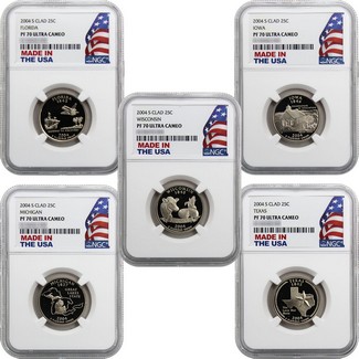 2004 S Clad Quarter 5-Coin Set NGC PF70 Ultra Cameo Made in the USA Holder