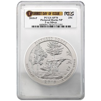 2018 P Pictured Rocks National Park 5oz Silver Coin PCGS SP70 First Day Of Issue
